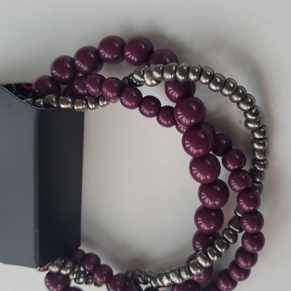 Boutique Paparazzi Plum Purple Dark Grey 3 Stranded Beaded Adjustable Bracelet - Picture 2 of 5